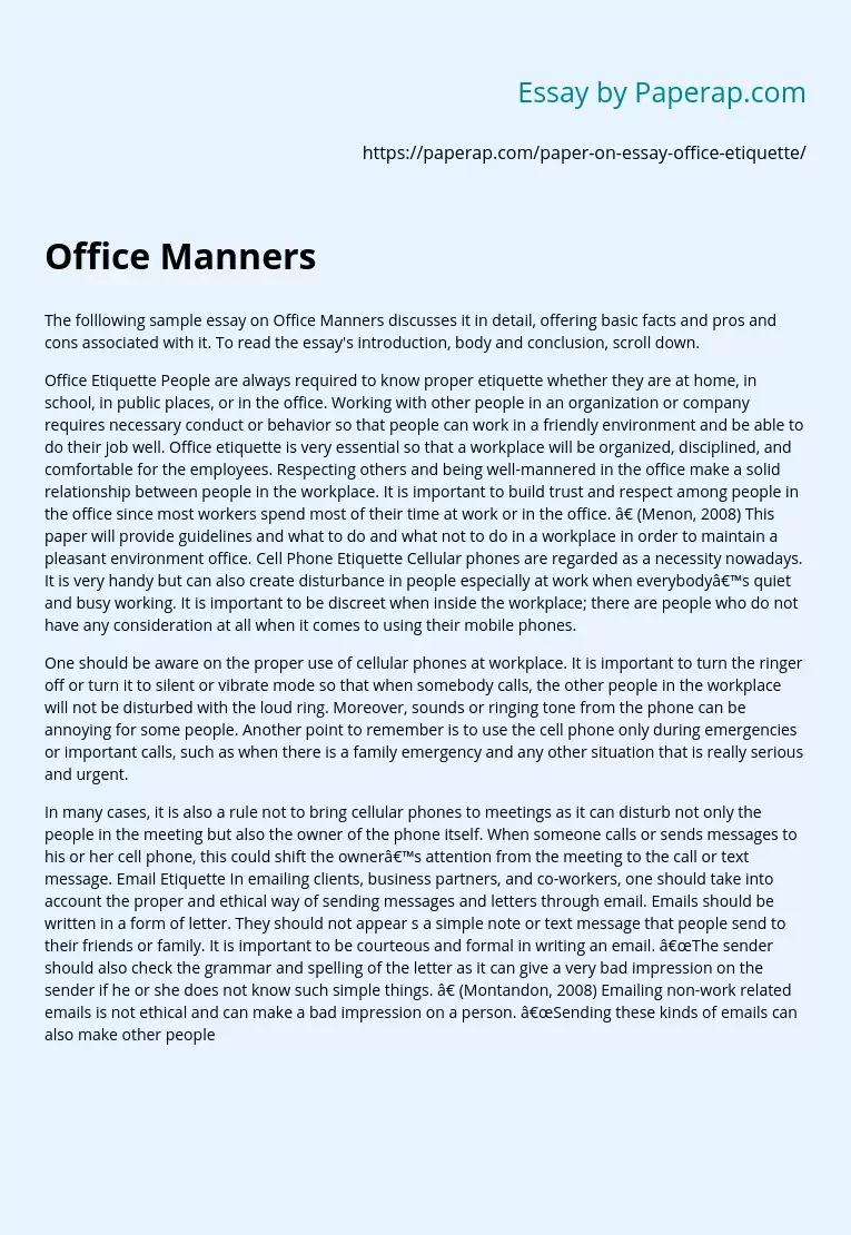 Office Manners Discussion in Detail