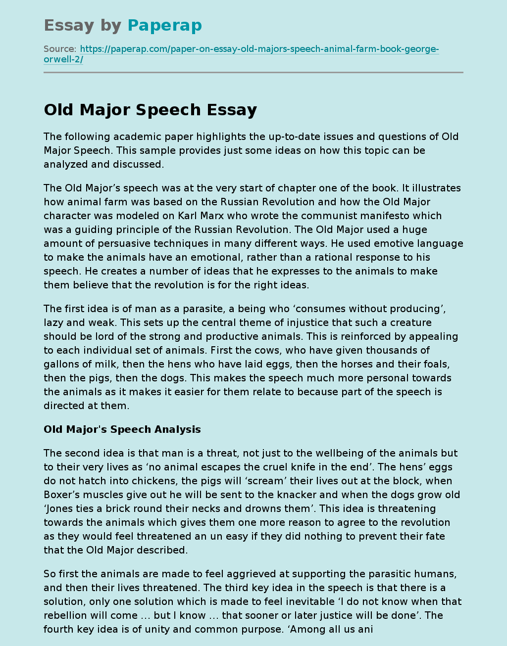 Old Major Speech