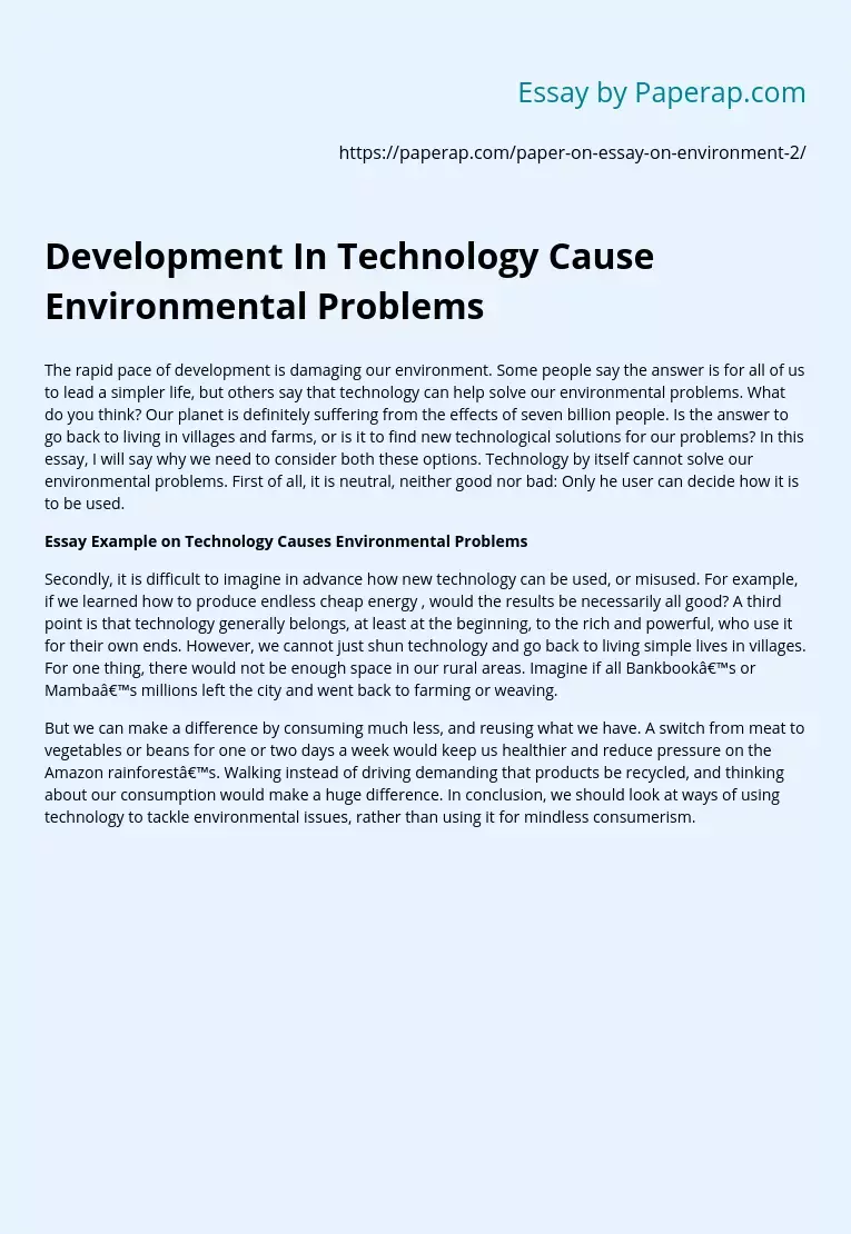 Development In Technology Cause Environmental Problems