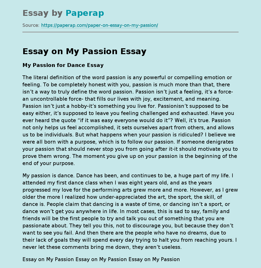 short essay on my passion