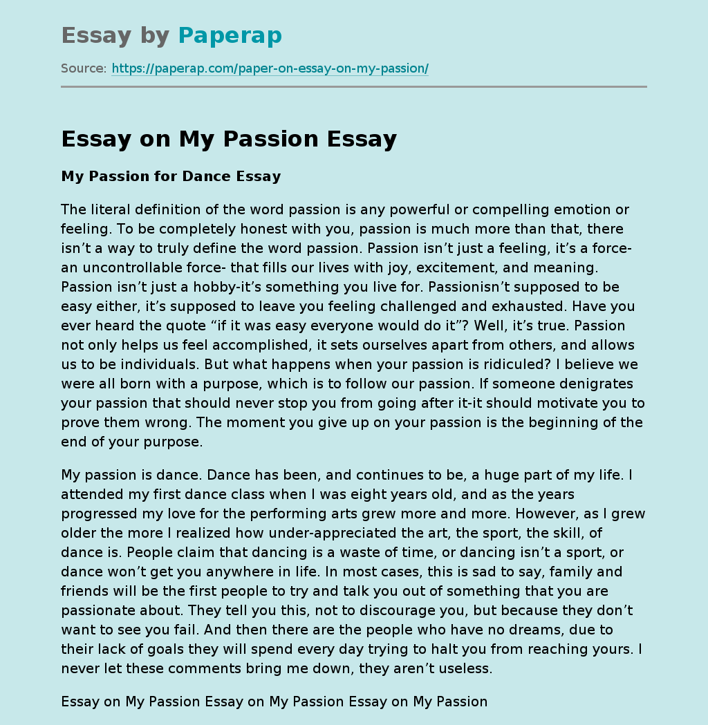 college essay about passion