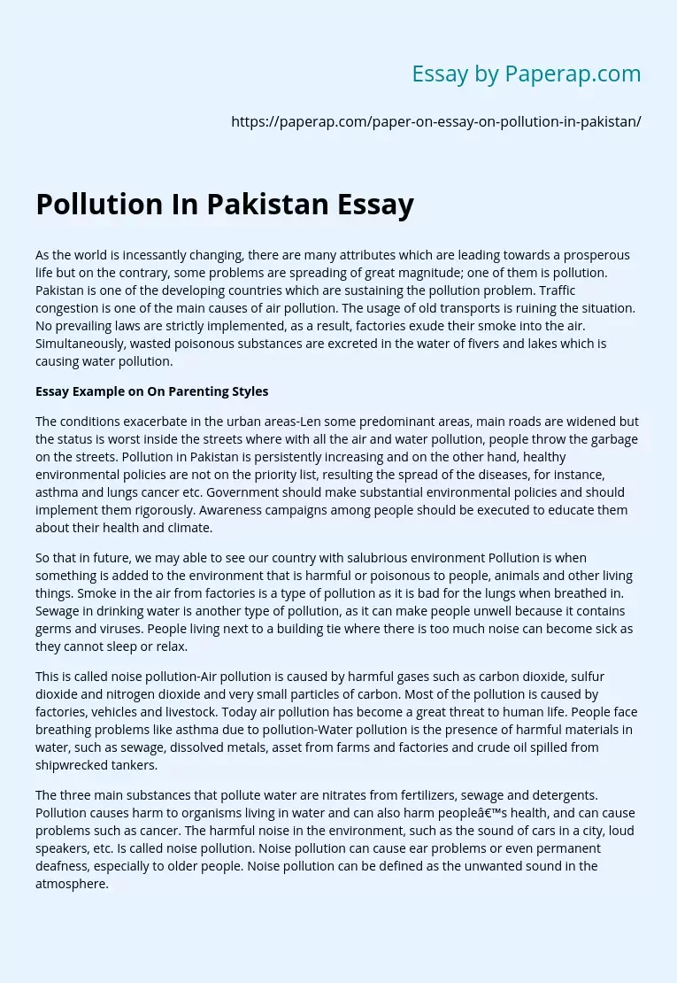 Pollution In Pakistan Essay