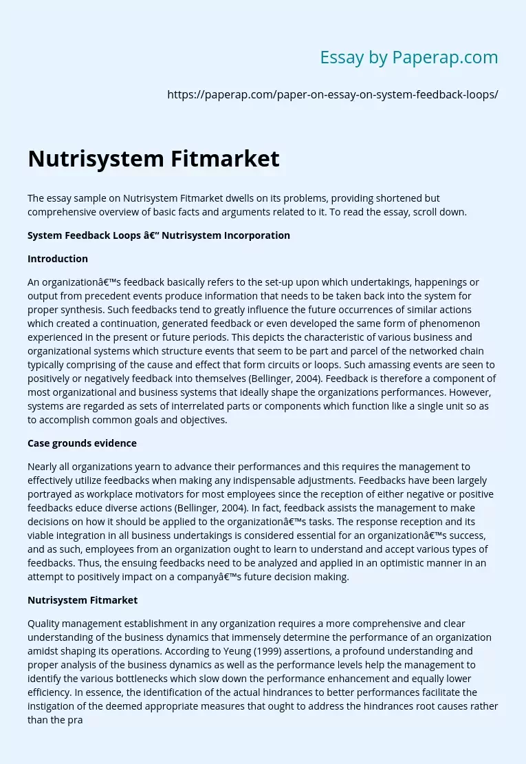 System Feedback Loops  Nutrisystem Incorporation