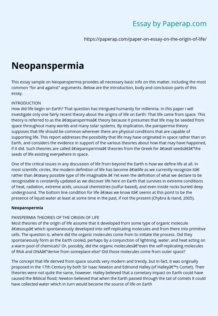 What Is Neopanspermia and How Does It Happen