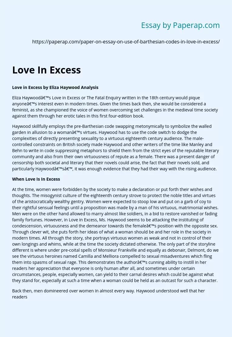 Love in Excess by Eliza Haywood