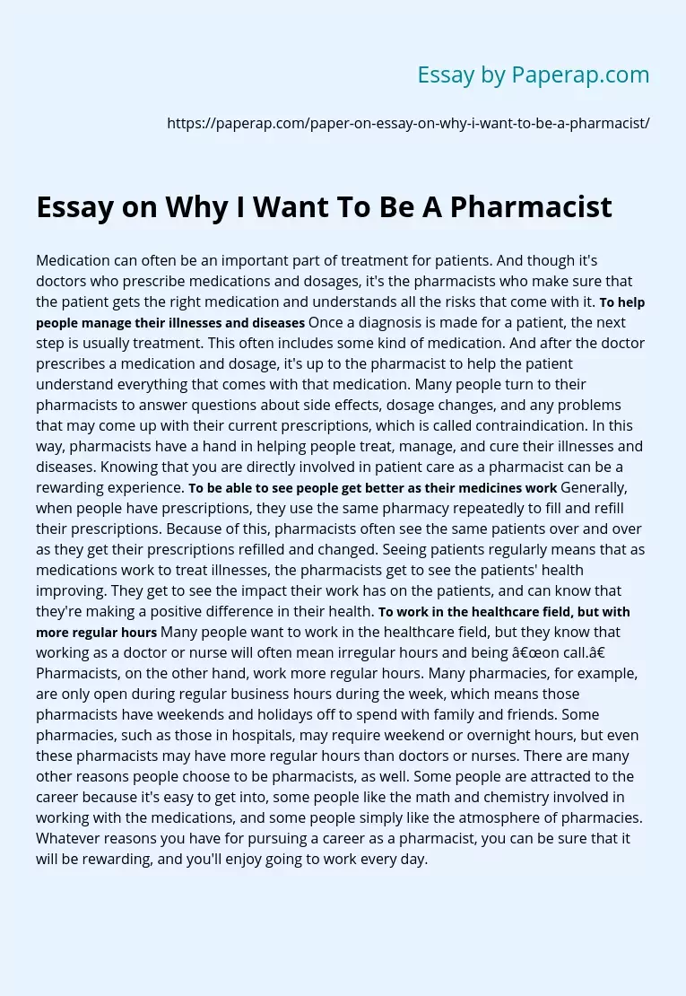 public health pharmacist essay