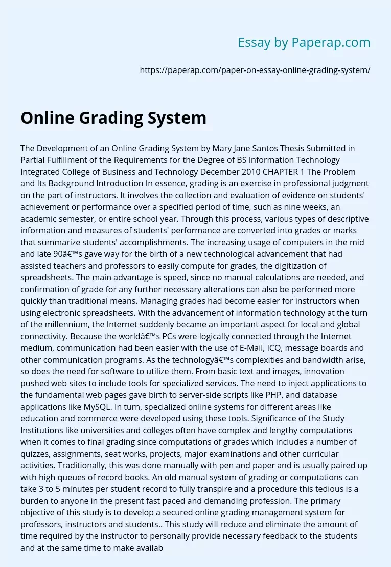 online grading system thesis proposal