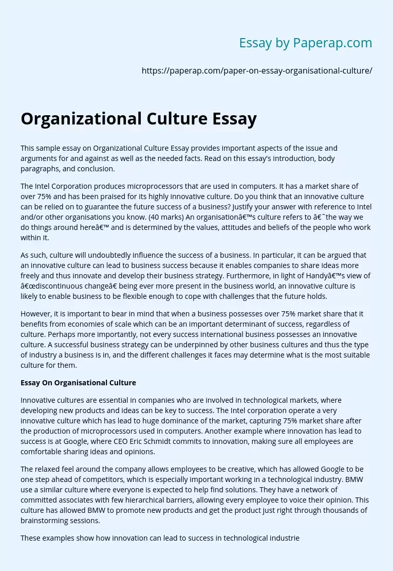Organizational Culture Essay