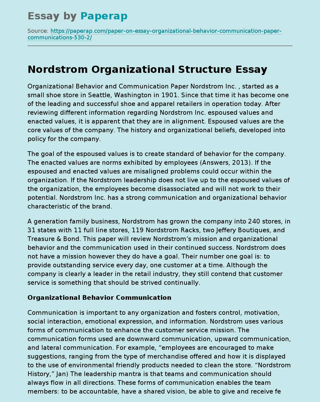 Nordstrom Organizational Structure
