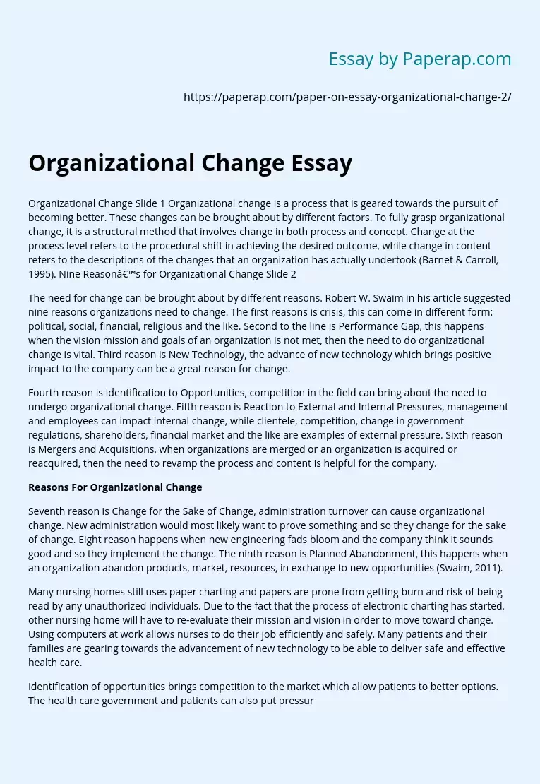 Organizational Change Essay