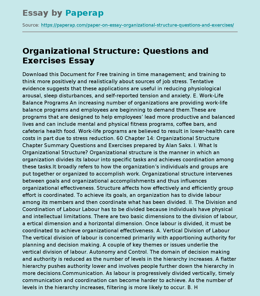 Organizational Structure: Questions and Exercises