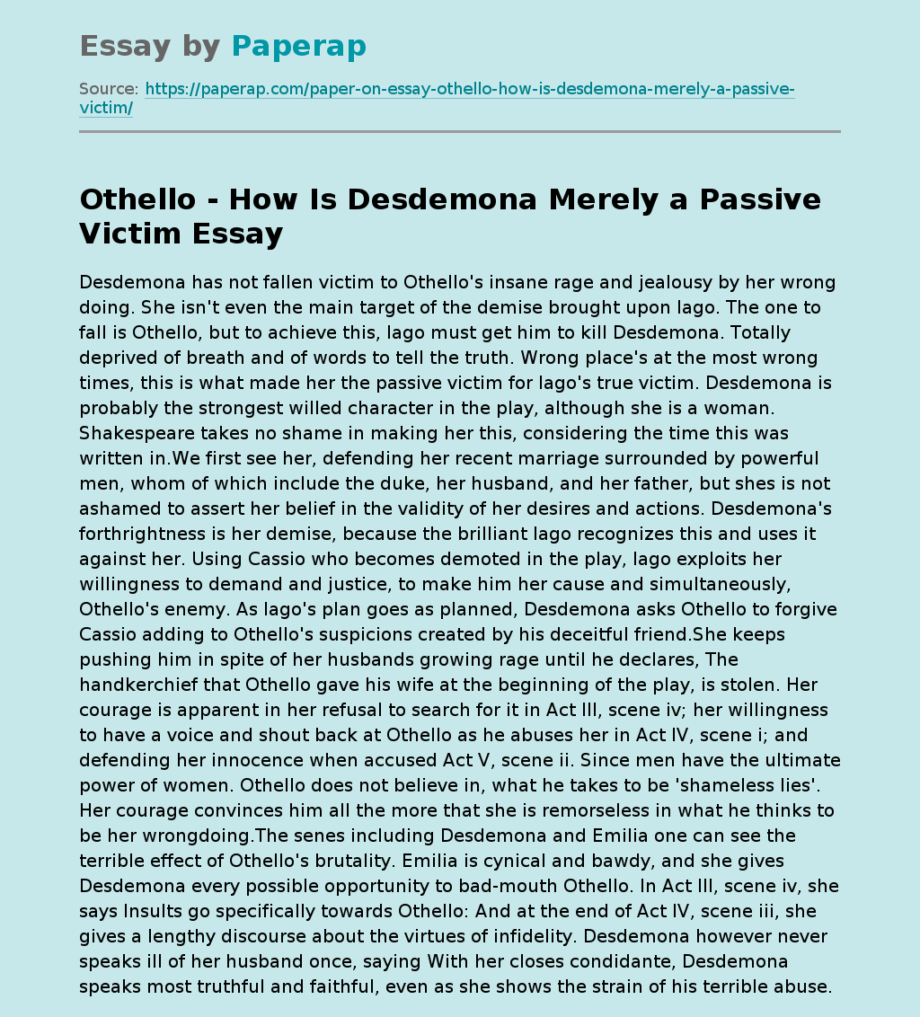 Othello - How Is Desdemona Merely a Passive Victim