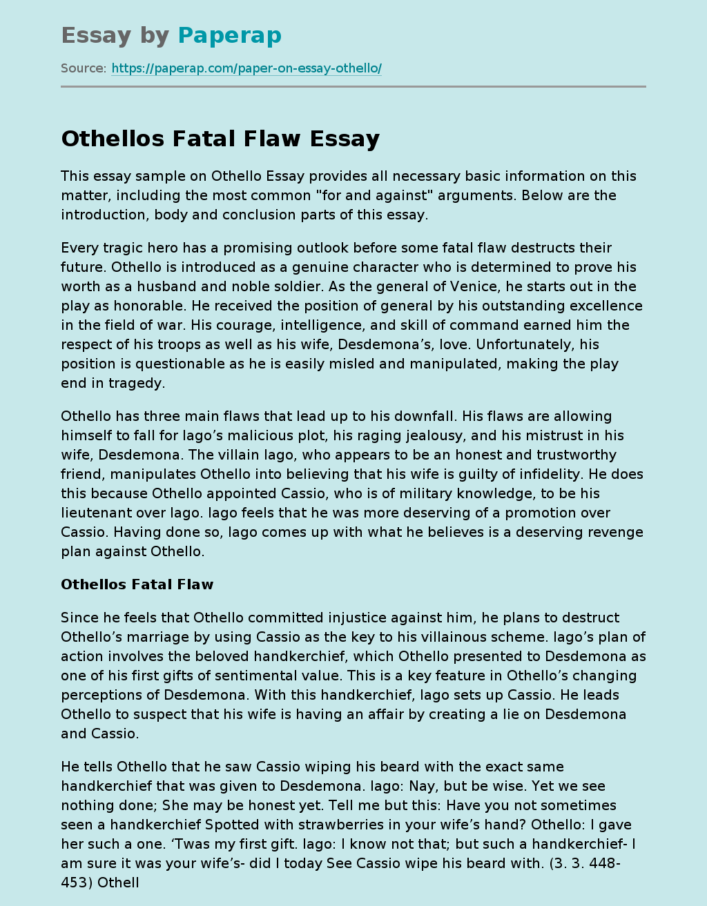 Othellos Fatal Flaw