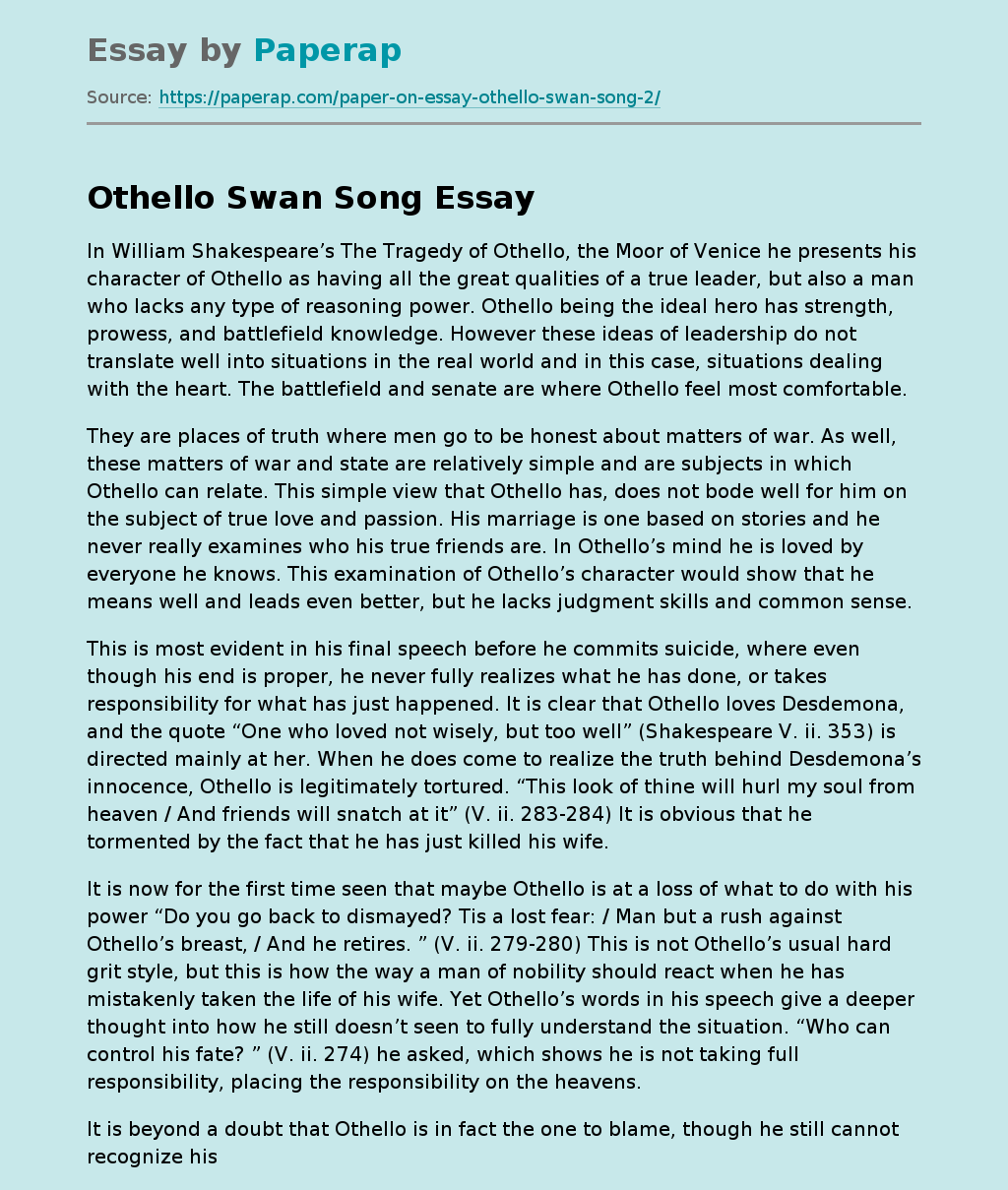 Othello Swan Song