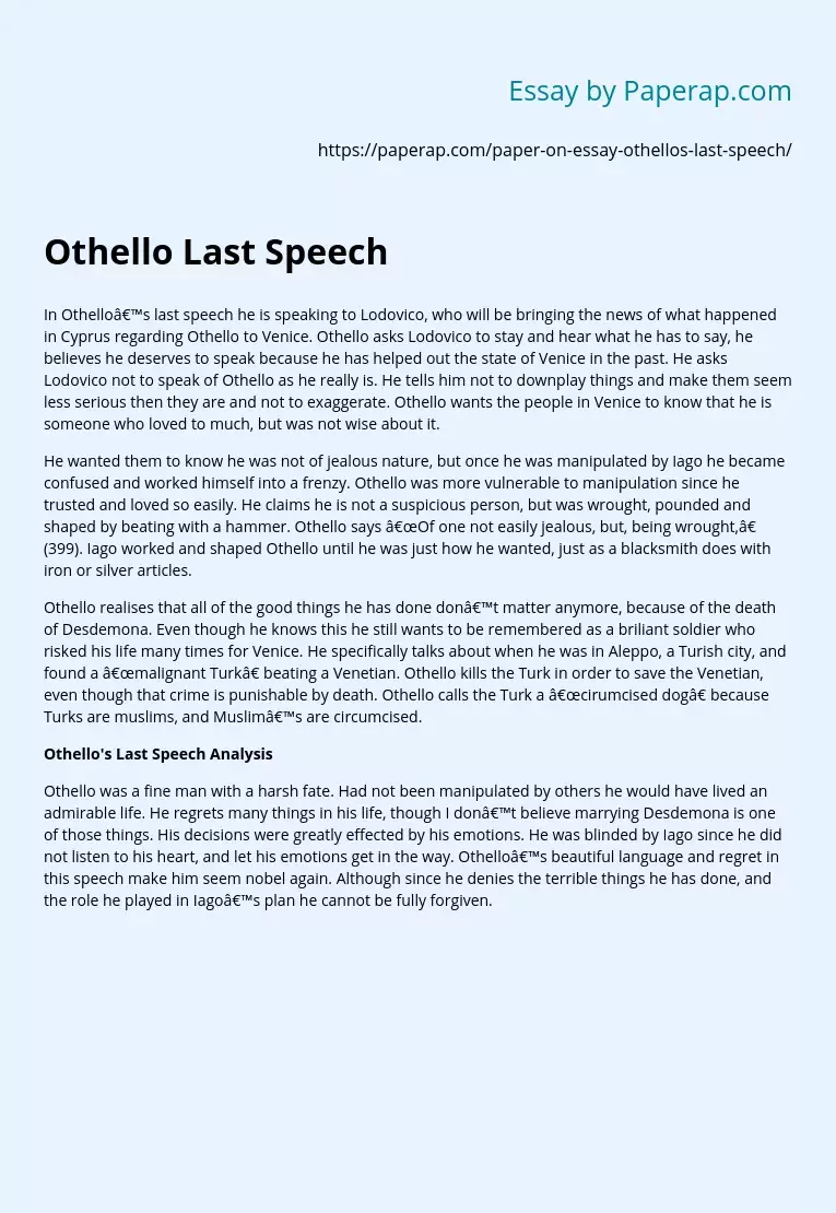 Othello Last Speech