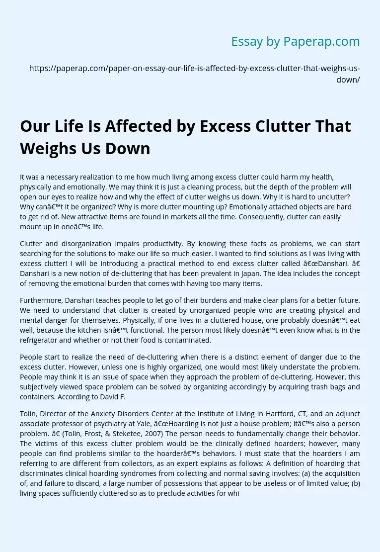 Our Life Is Affected by Excess Clutter That Weighs Us Down