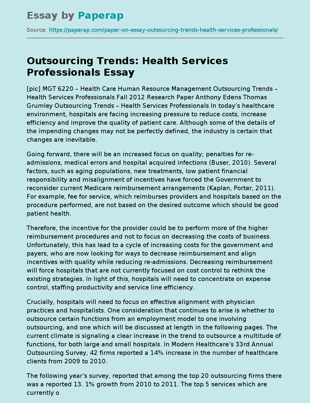 Outsourcing Trends: Health Services Professionals