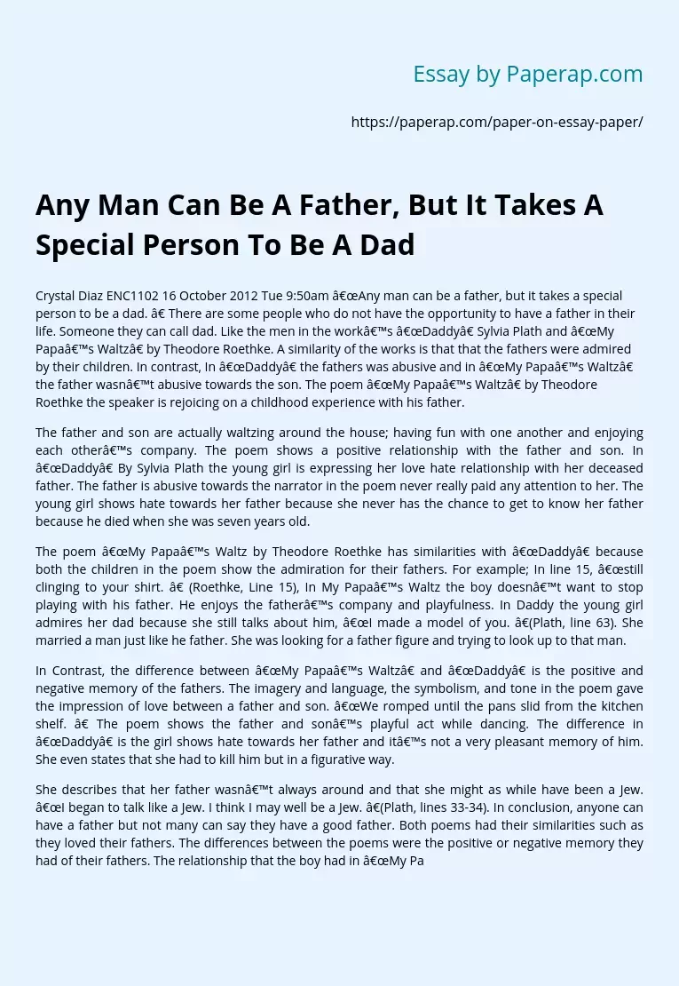Any Man Can Be A Father But It Takes A Special Person To Be A Dad