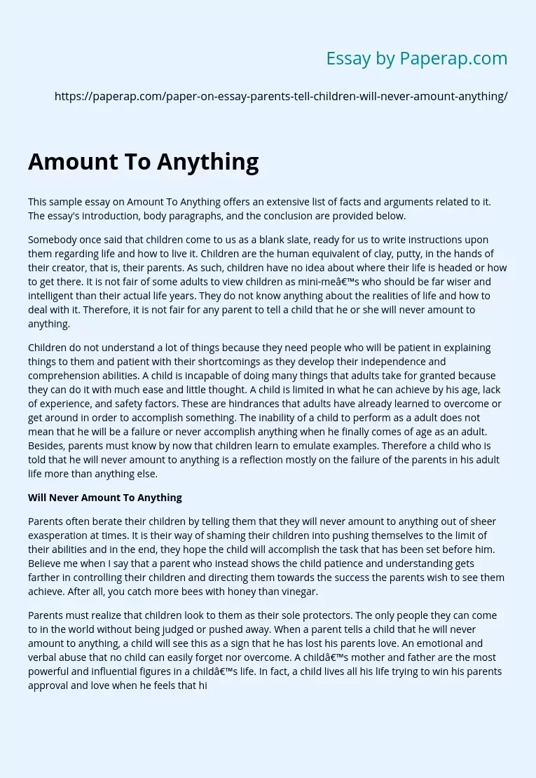 Sample Essay on Amount to Anything
