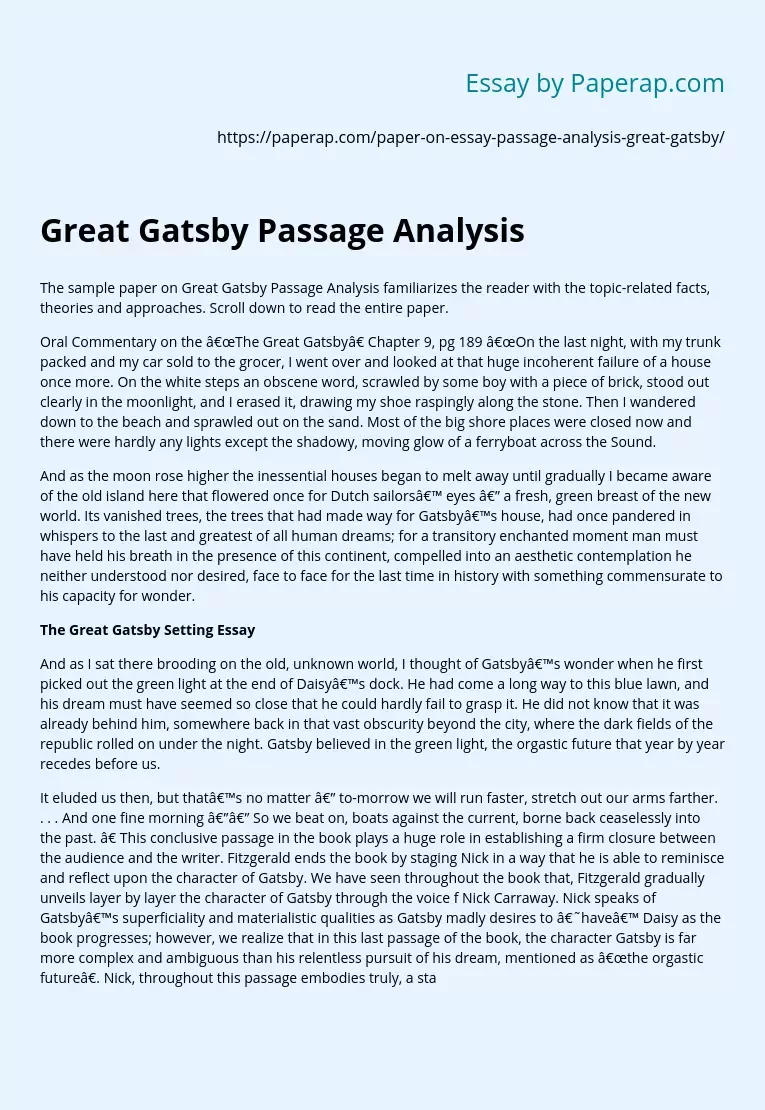 Great Gatsby Passage Analysis