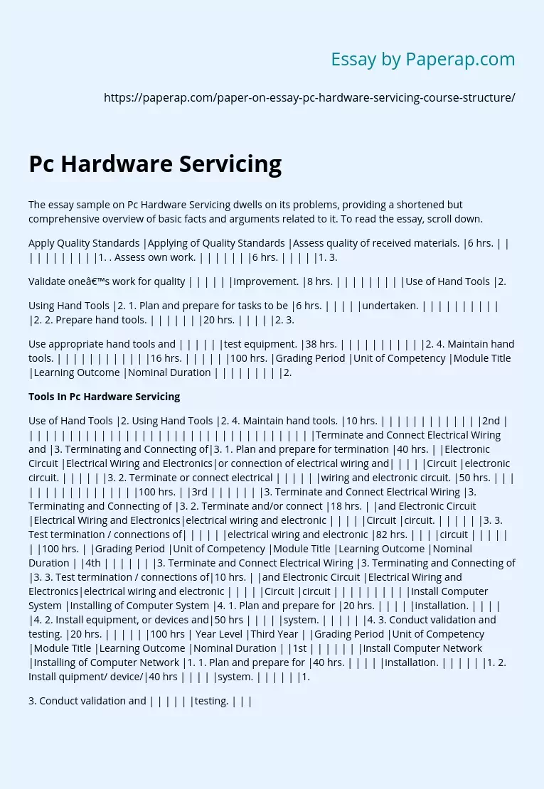 Pc Hardware Servicing