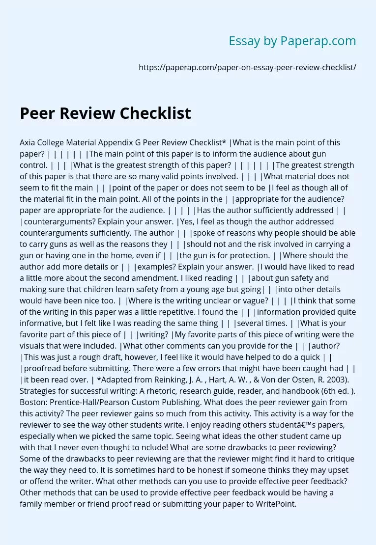 Peer Review Checklist