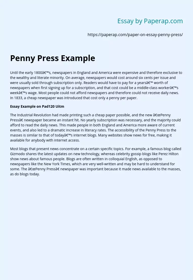 Penny Press Example