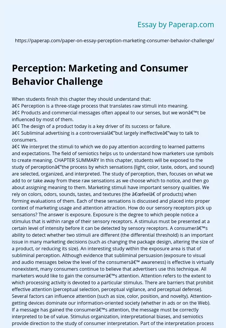 three stages of perception in consumer behavior