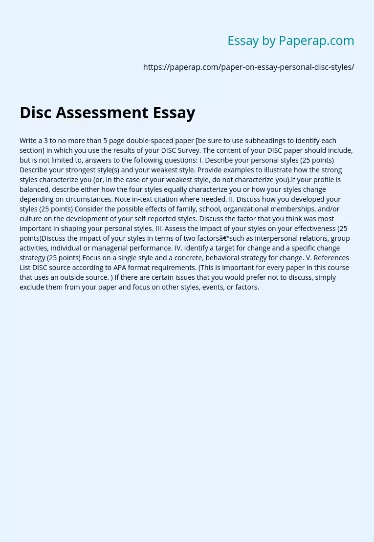 Disc Assessment Essay
