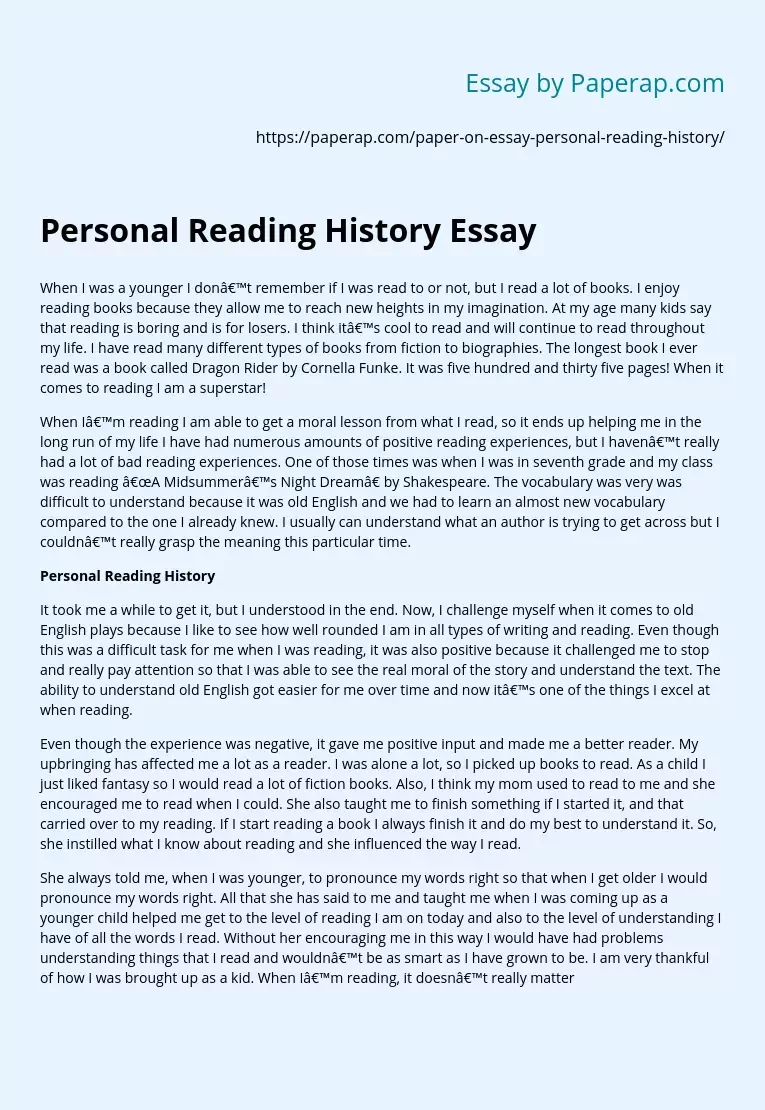 Personal Reading History Essay
