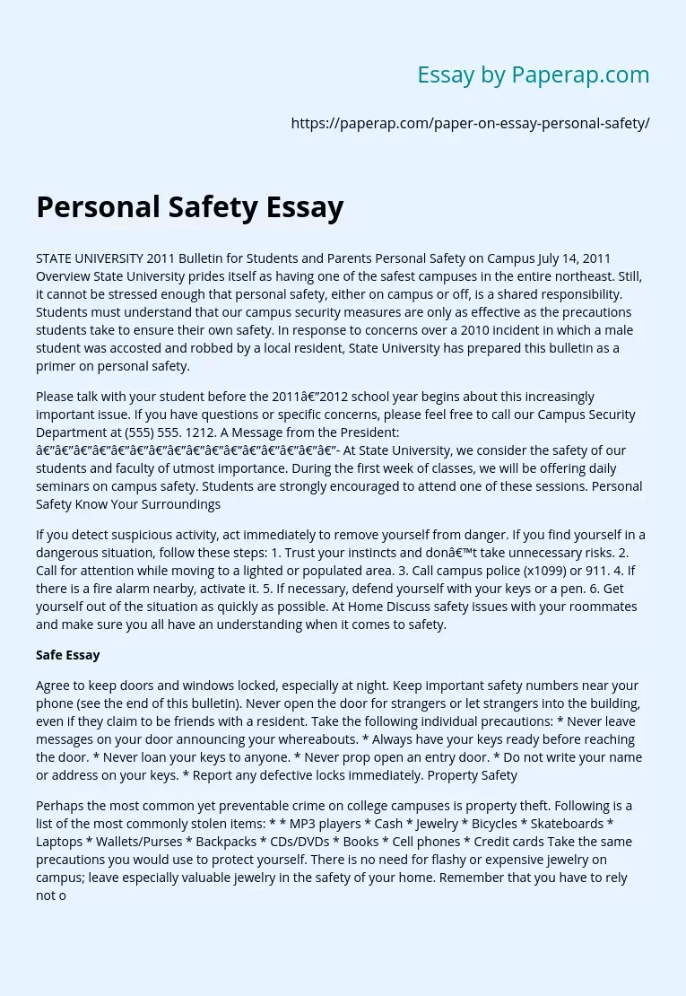 State University Personal Safety Bulletin