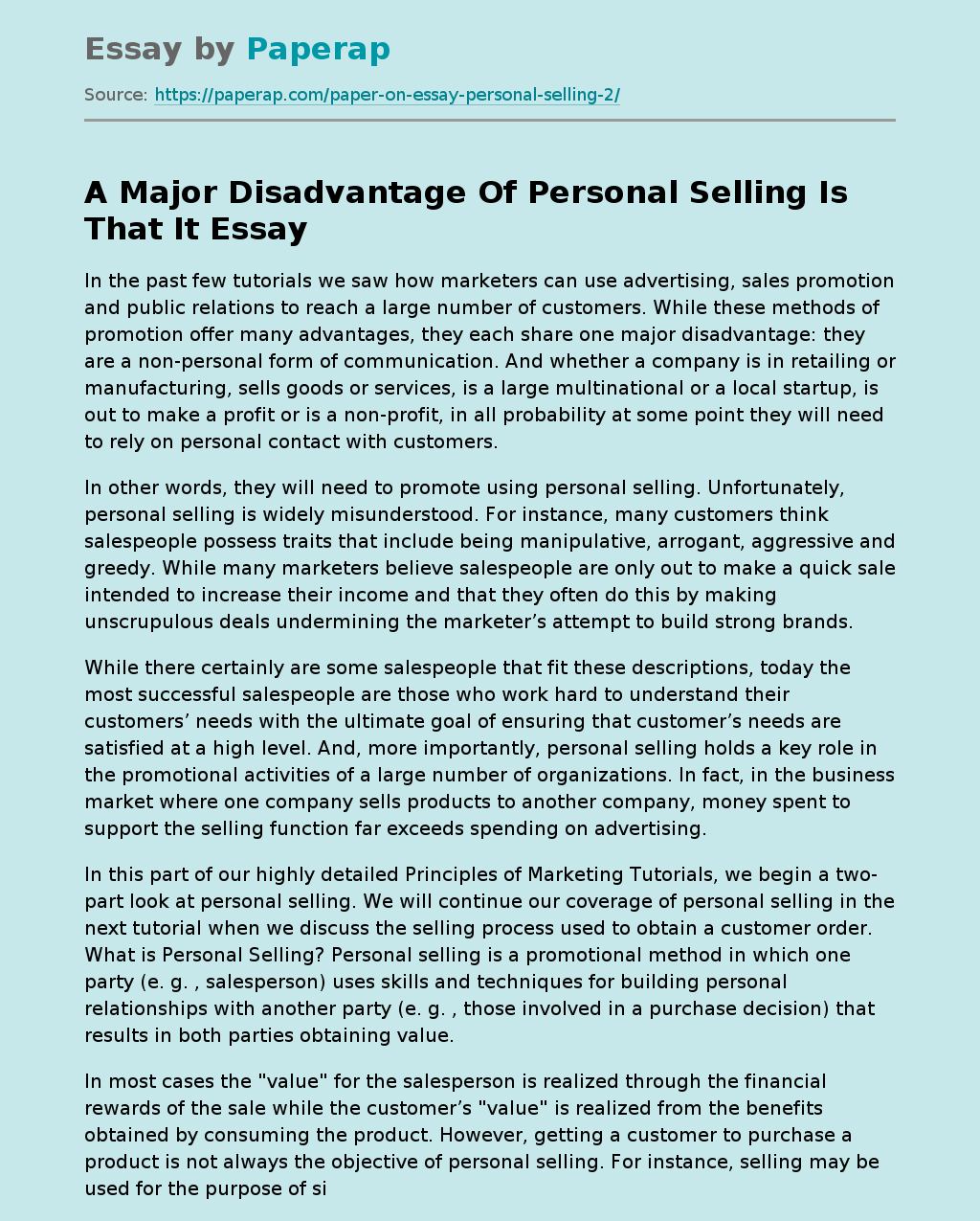 what is personal selling essay