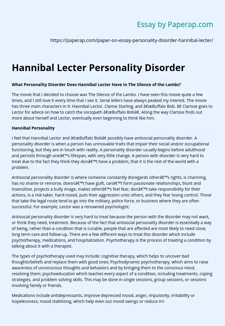 Hannibal Lecter Personality Disorder