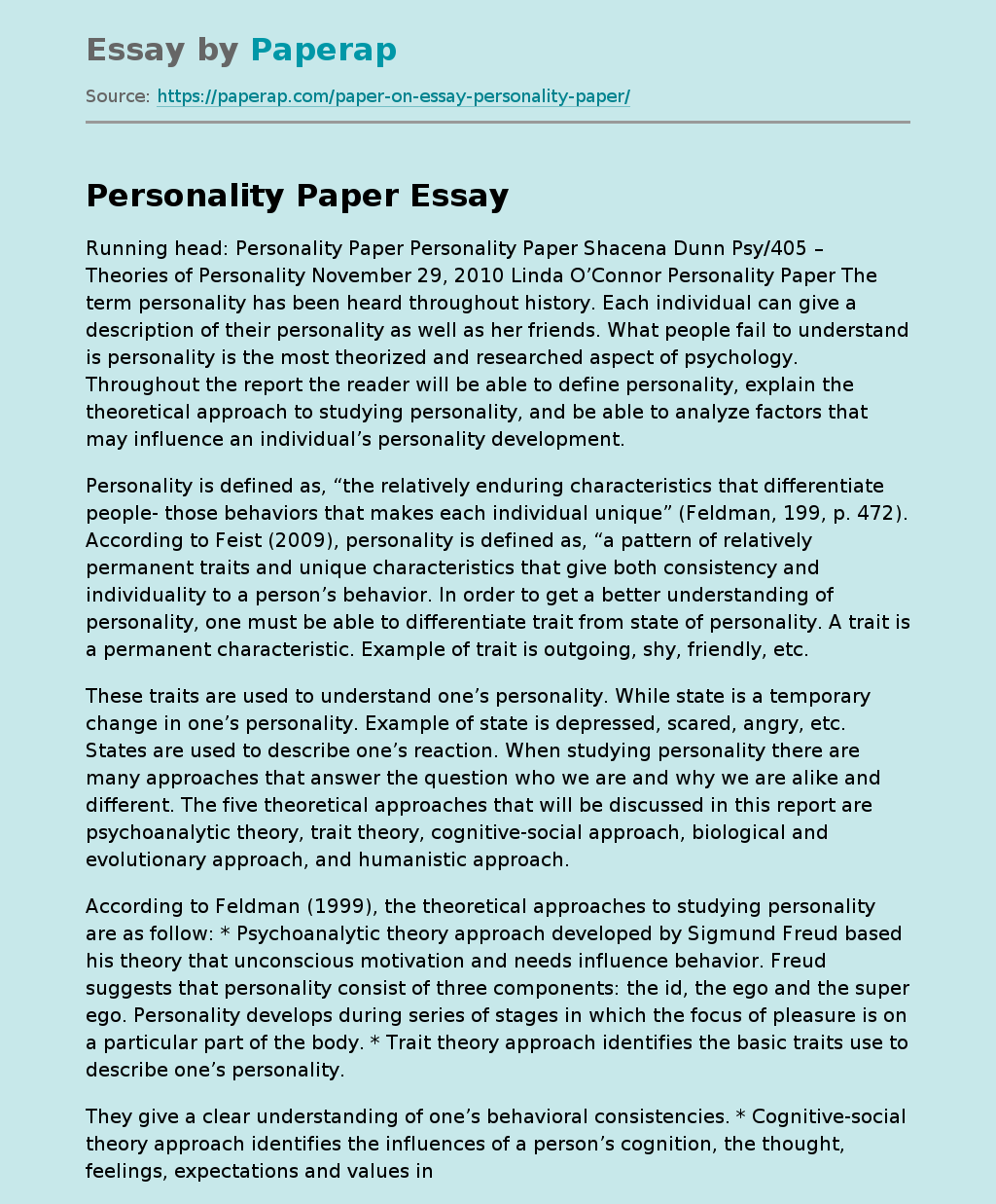a research paper on personality traits