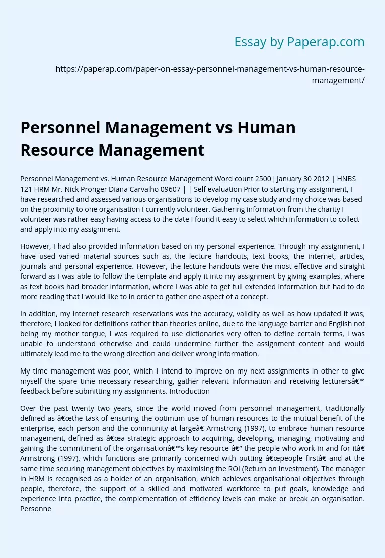 Personnel Management vs Human Resource Management