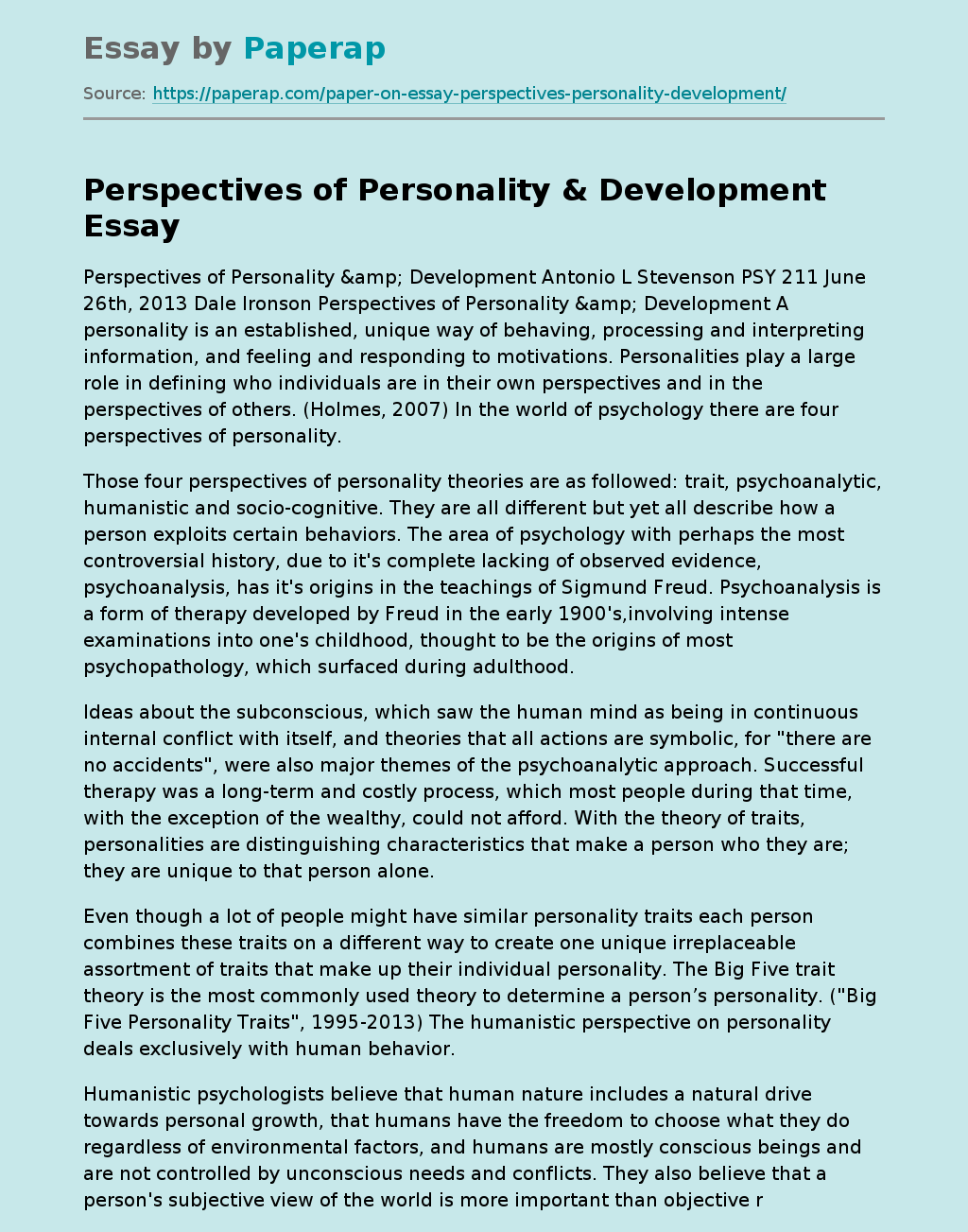 Perspectives of Personality &#038; Development