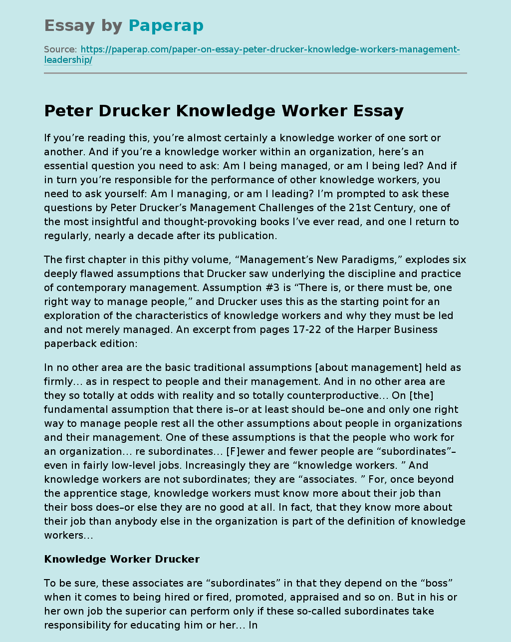 Peter Drucker Knowledge Worker