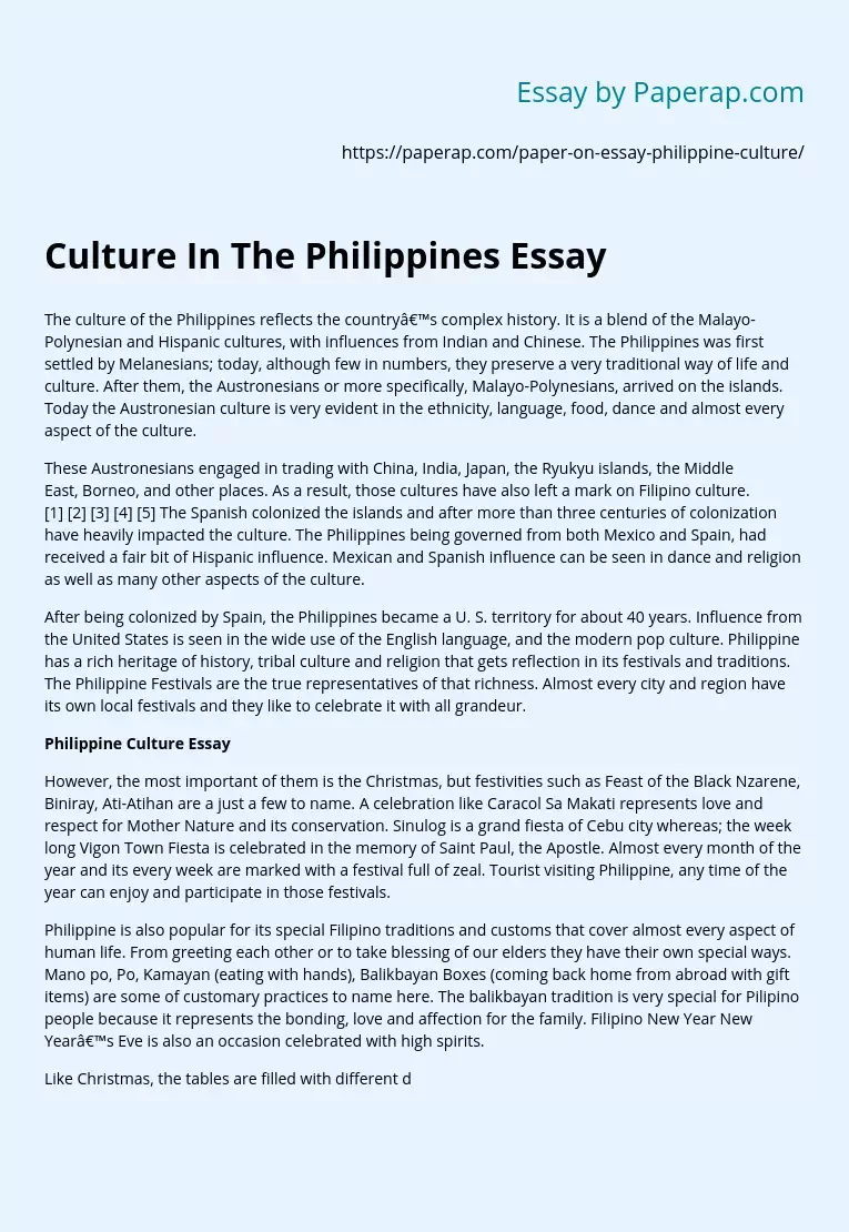 Culture In The Philippines Essay