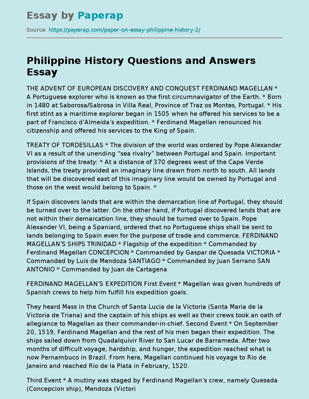 Philippine History Questions and Answers