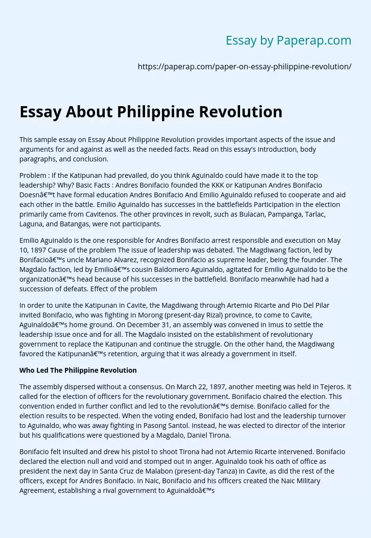 Essay About Philippine Revolution