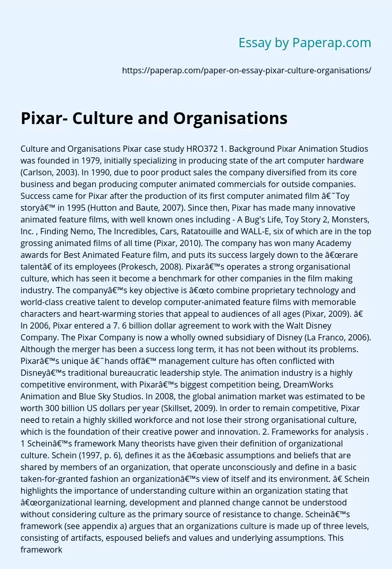 Pixar- Culture and Organisations