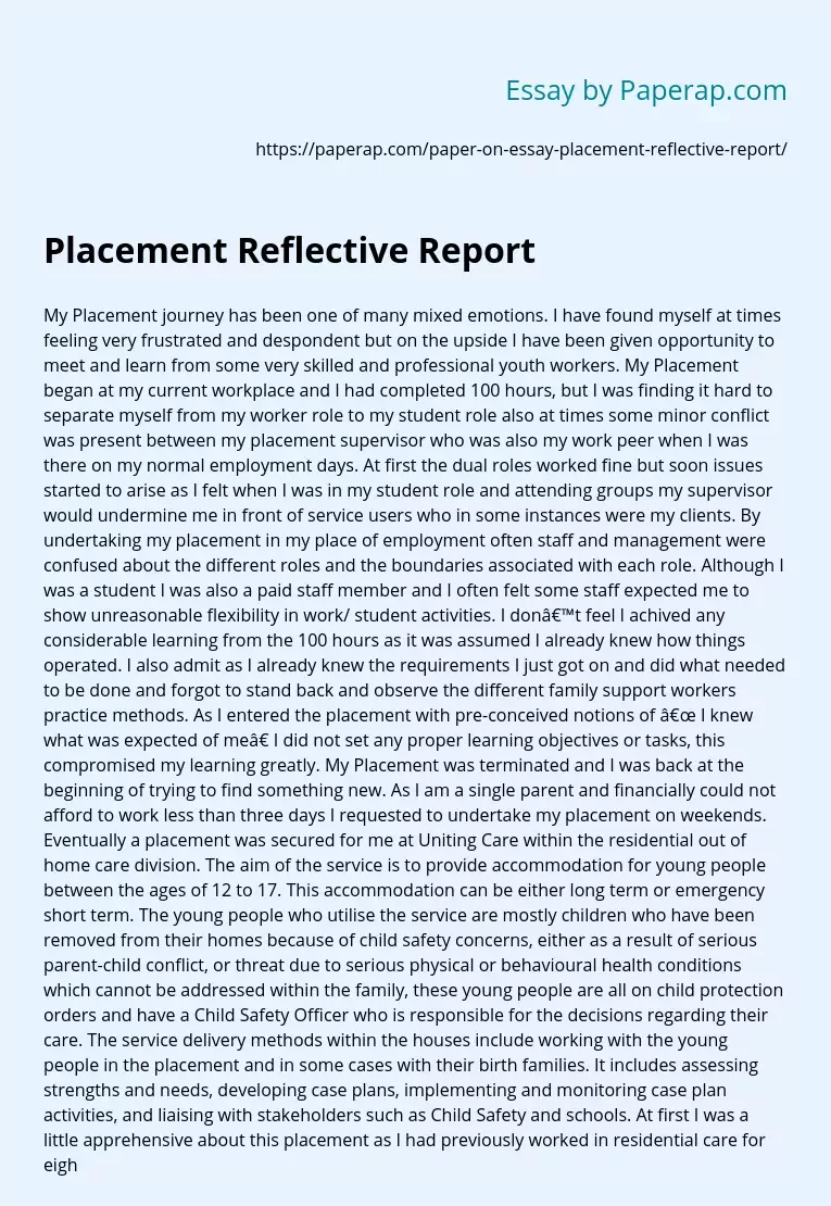 Placement Reflective Report