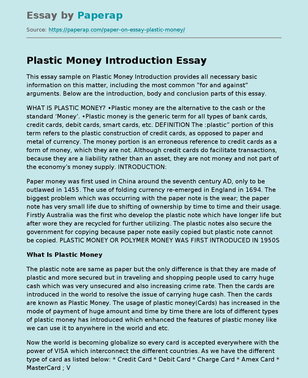 Plastic Money Introduction
