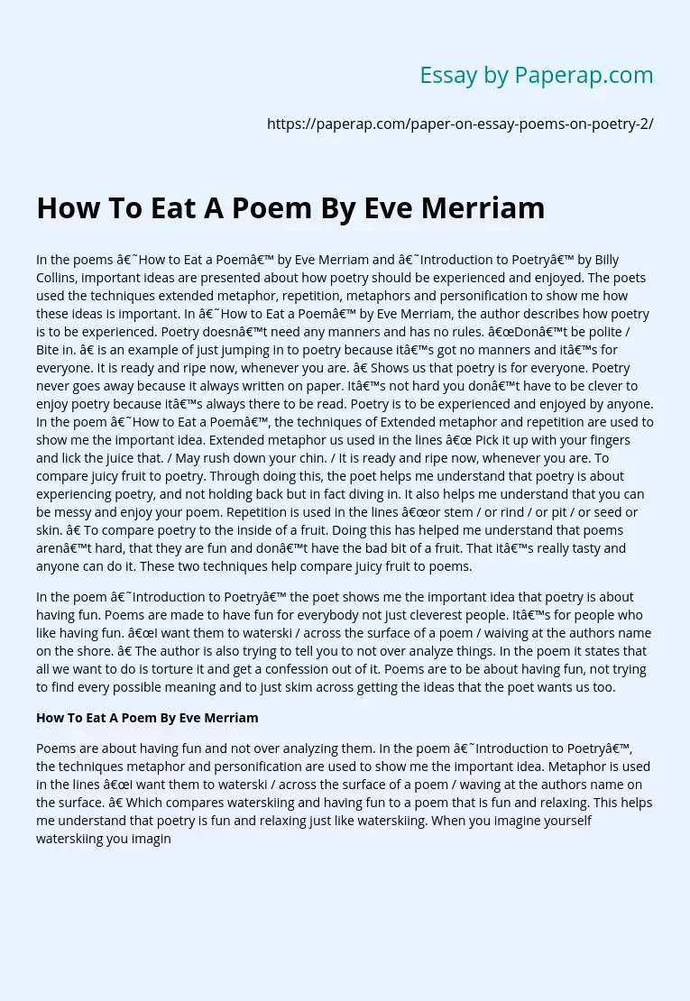 How To Eat A Poem By Eve Merriam