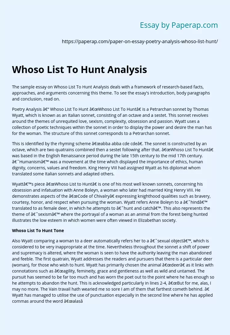 Whoso List To Hunt Analysis