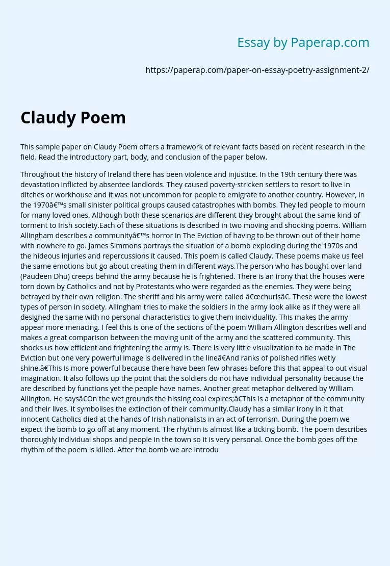 "Claudy" Poem By James Simmons