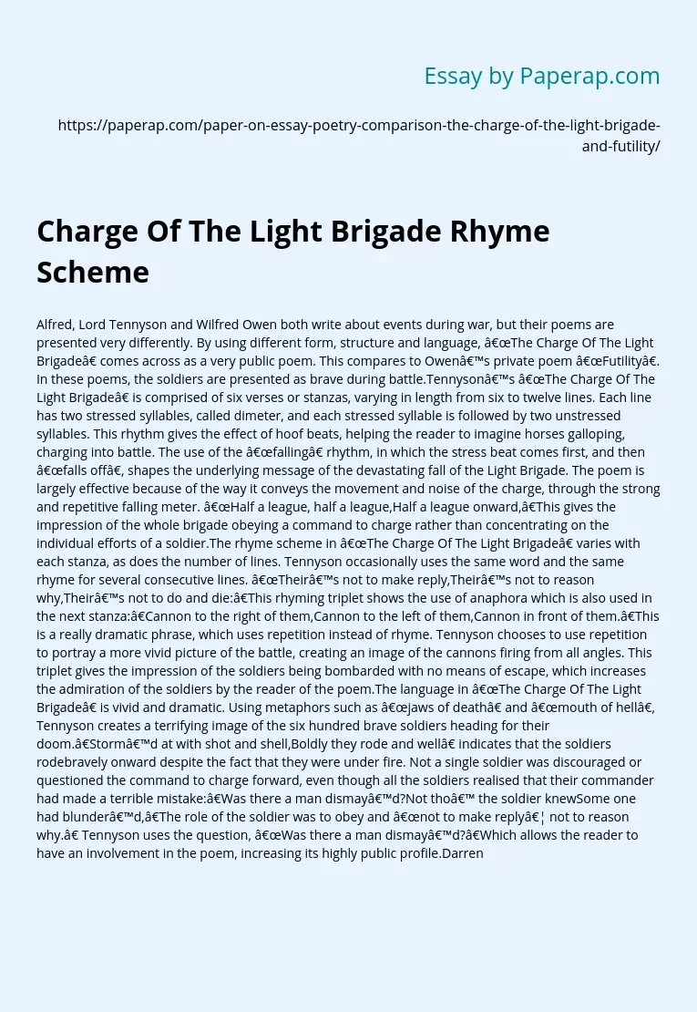 Charge Of The Light Brigade Rhyme Scheme