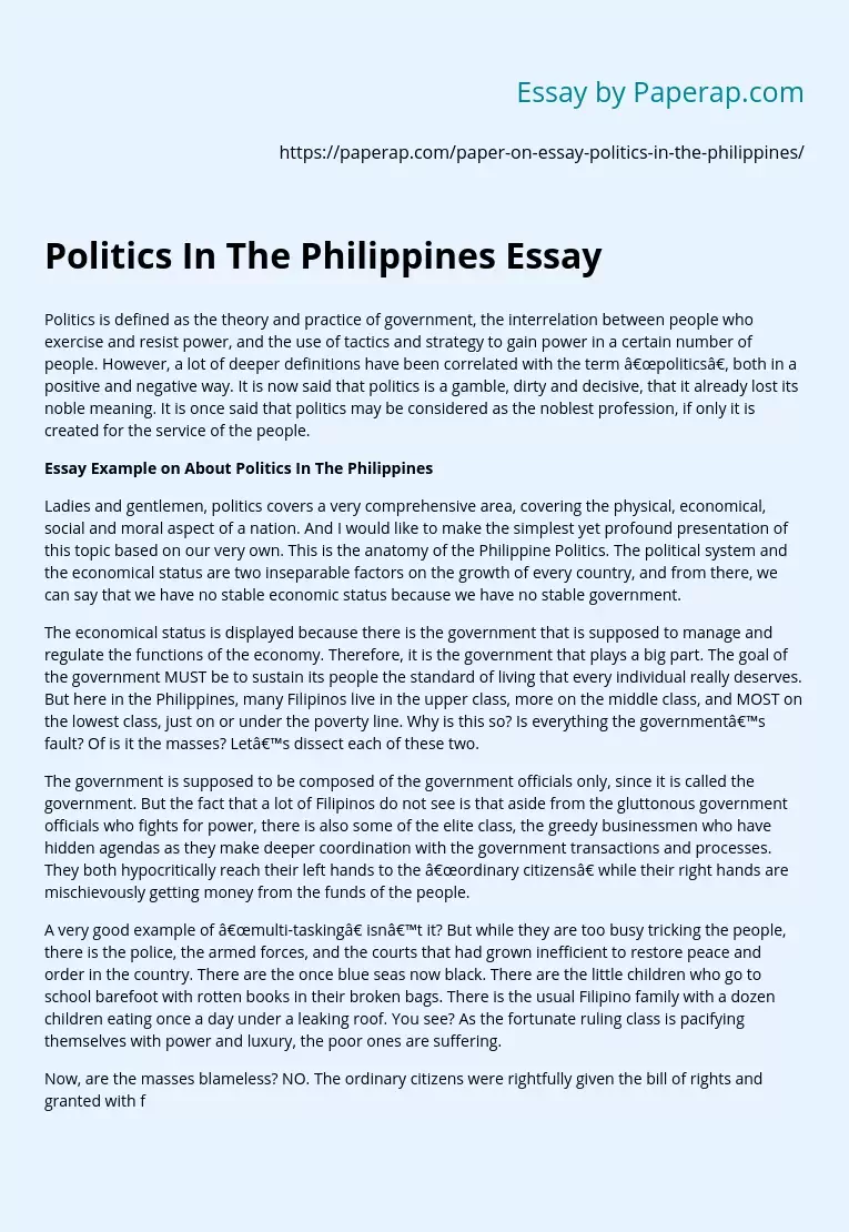 Politics In The Philippines Essay