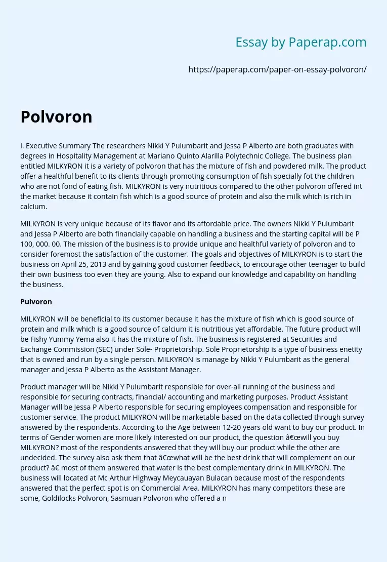 MILKYRON - a Variety of Polvoron Product Analysis