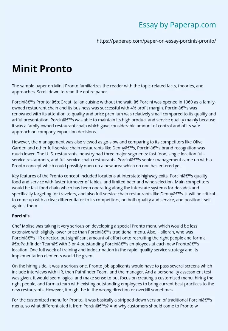 Minit Pronto Sample Paper Overview